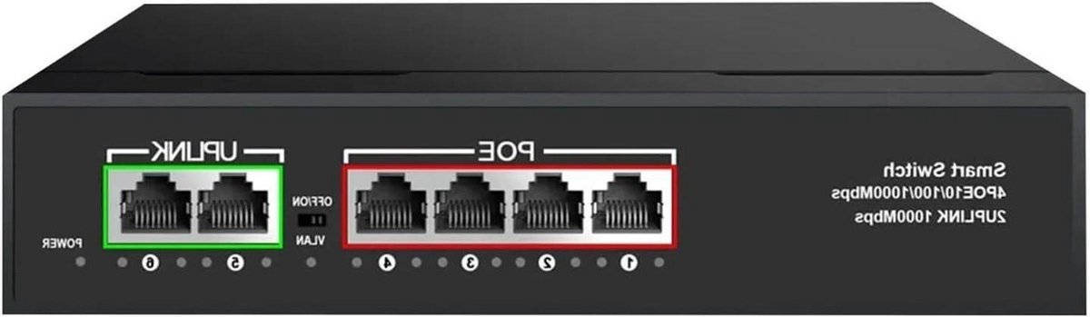 Netwerkswitch Gigabit - PoE Switch - Netwerk Uitbreiden - VLAN Beveiliging - 4+2 Poorten - Zwart
