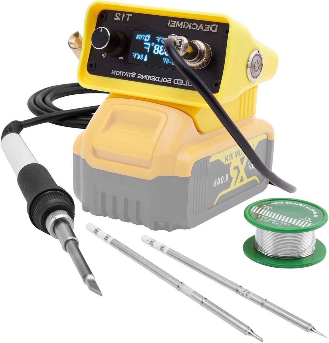 Draadloze soldeerbout station voor Dewalt 20V Max batterij, 3 ijzeren tips, snelle verwarming soldeer, nauwkeurige warmteregeling, automatische slaap, laagspanningsbescherming