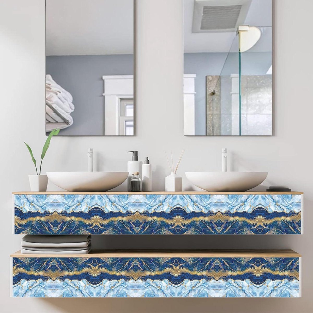 Mozaïektegels - Zelfklevende tegels - Keuken en badkamer - Waterdicht en krasbestendig - 10 stuks 15x15cm - Blauw goud