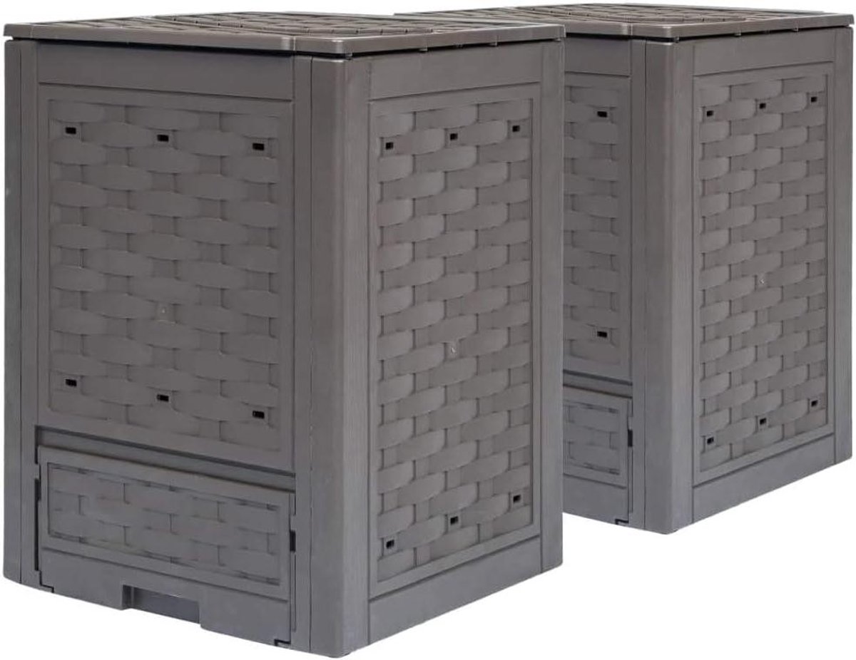 Tuincomposter 2 stuks - Thermo bak - Organisch afval verwerken - UV- en weerbestendig - 600 Liter - Bruin