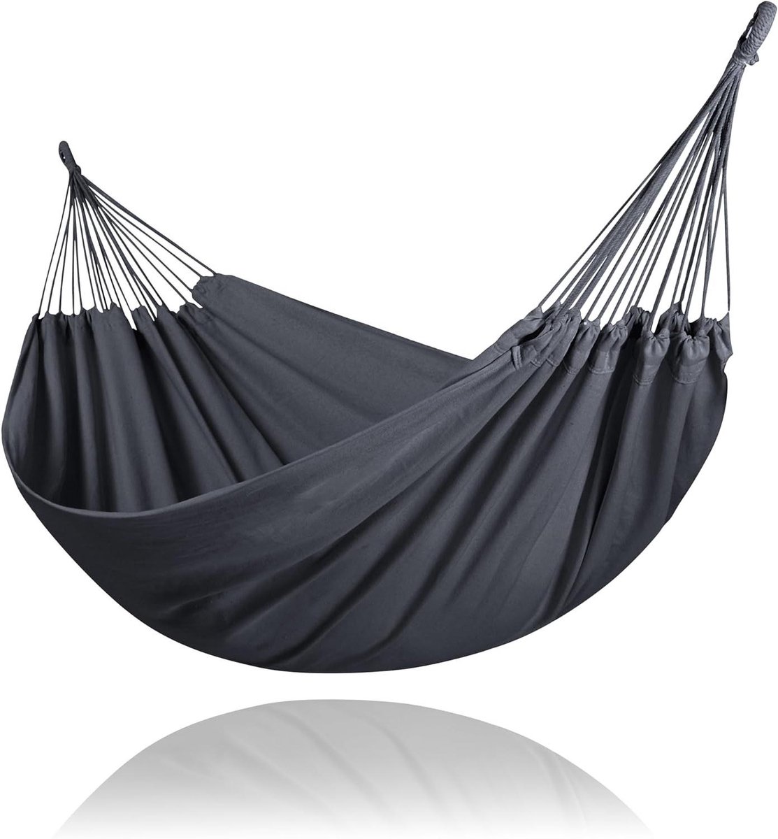 Dubbele Hangmat - Kampeer Hangmat - Buiten Ontspannen - Sterk Polycotton - 2 Persoons - Donkergrijs