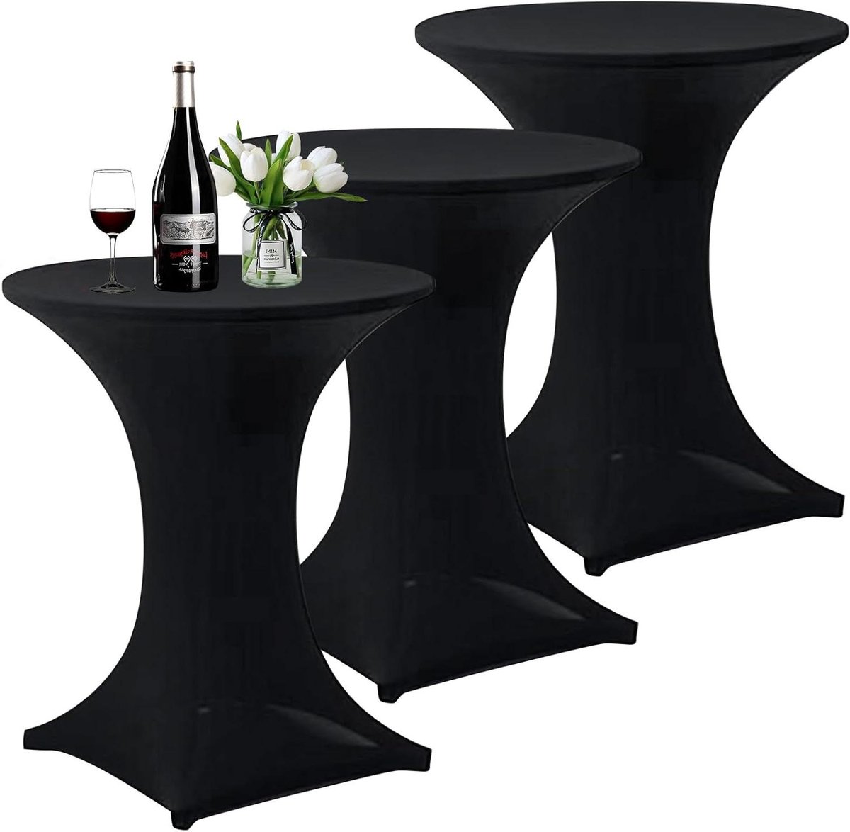 Statafelhoezen Set - Elastische Tafelkleden - Feestelijke Decoratie - Hoogwaardig Polyester - 60 x 110 cm - Zwart