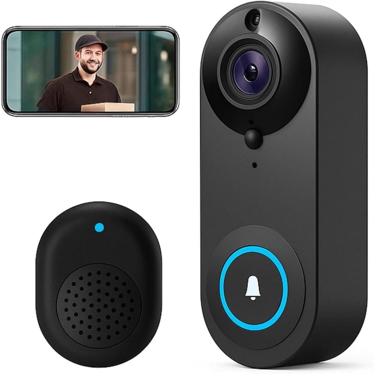 Videobel WiFi - Slimme Deurbel - Huisbewaking - Met 16GB Kaart - 10x3x3 cm - Zwart
