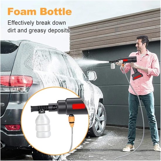 Hogedrukreiniger - Waterpistool Krachtig - Auto Wassen - Draadloos Werken - 500W 60Bar - Zwart — afbeelding 3