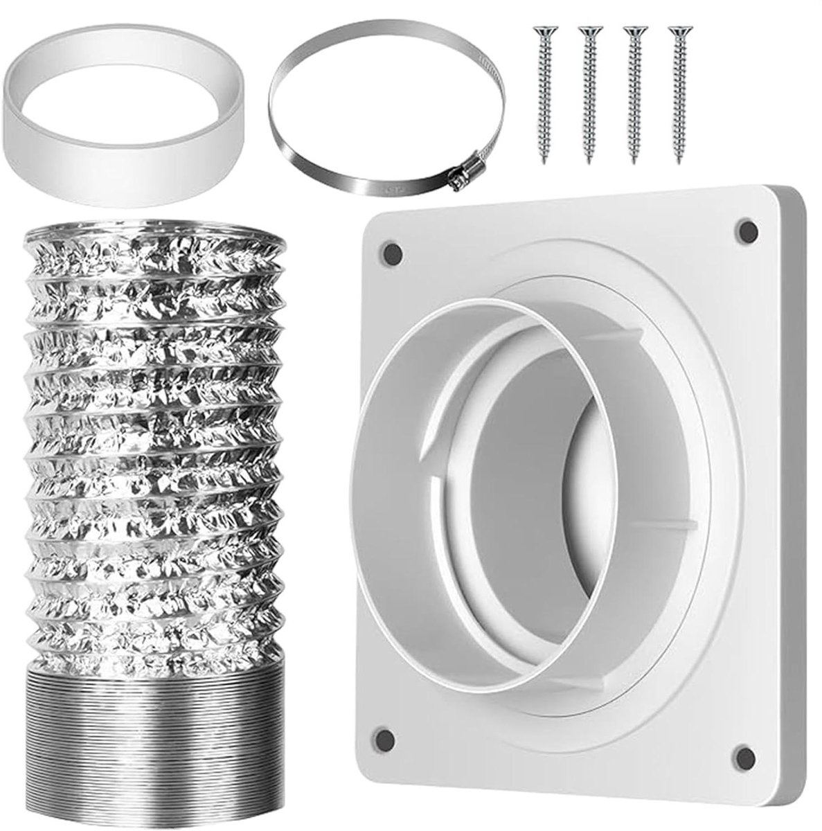 Ventilatieset Wasdroger Binnenventilatie Kit Luchtcirculatie Verbeteren Dubbele Aluminiumlaag 18.5 cm Wit