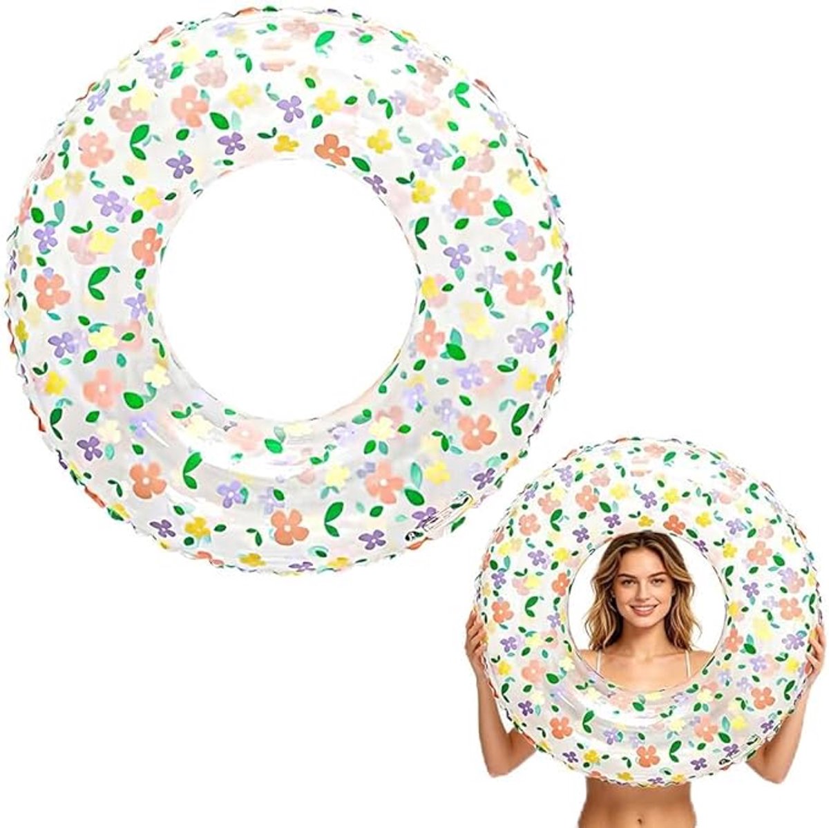 Bloemenprint Zwemring 70 cm Halfdoorzichtig Transparant – Extra Dik en Lekkagebestendig, Veilige Zwemband Speciaal voor Kinderen van 5 tot 9 Jaar – foto 3