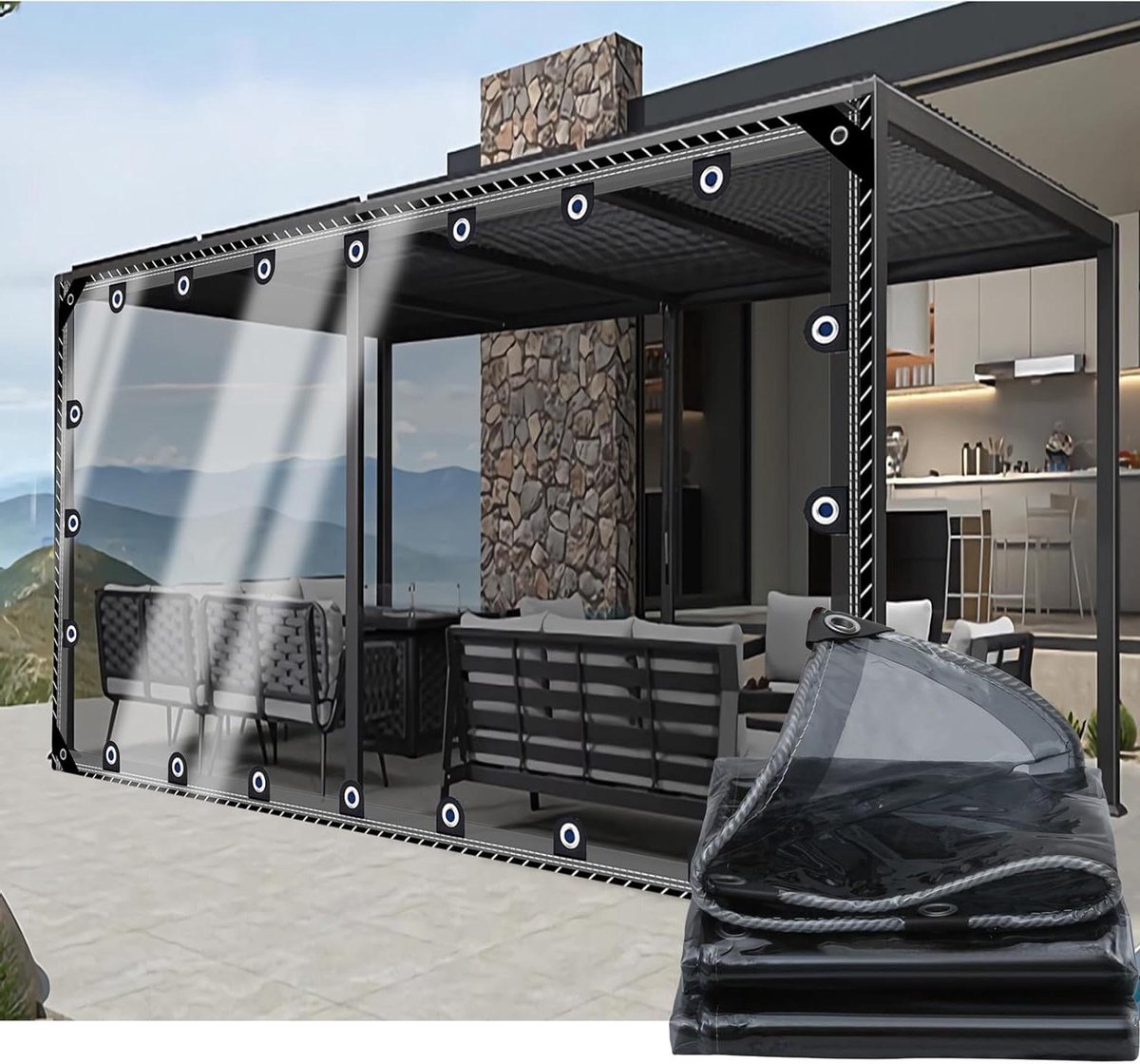 Doorzichtig Dekzeil - Waterdicht Zeildoek - Buiten Beschermen - Versterkte Oogjes - 2m x 2.4m - Transparant Zwart