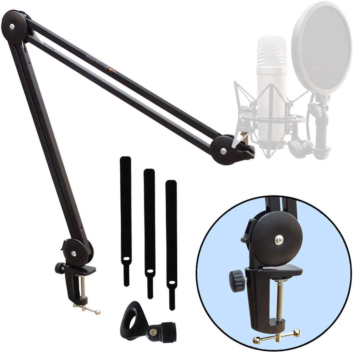 Microfoonarm - Microfoonstandaard Zwenkarm - Thuisstudio Opnames - 360 Graden Draaibaar - 100 cm Bereik - Zwart