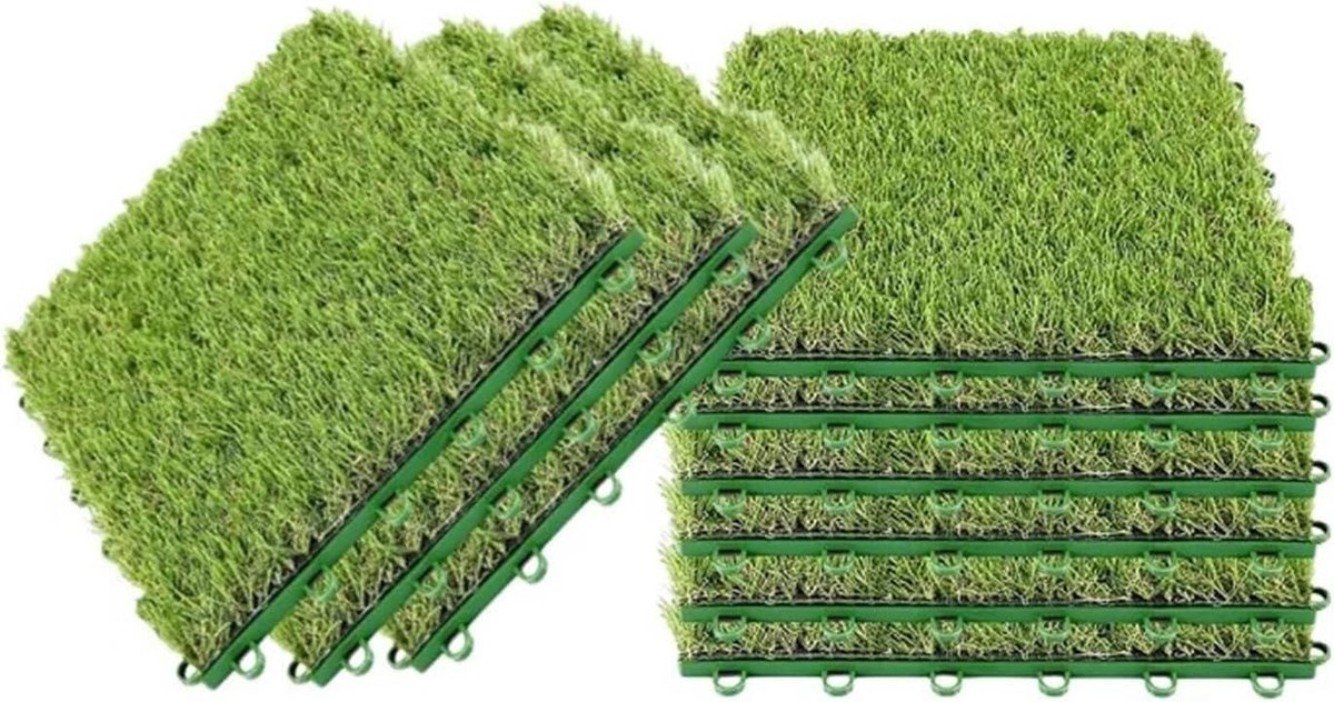 In elkaar grijpende vloermatten - Kunstgras tegels Gazon - Buitenruimte Decoreren - Antislip en Schokabsorberend - 32x32cm - Groen