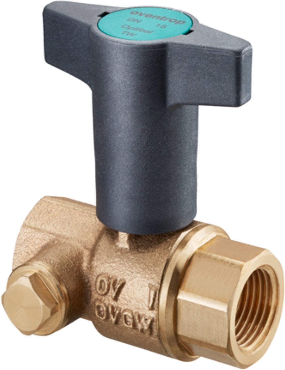 OVENTROP Drinkwaterkogelkraan Optibal TW met binnendraad en aftapboring G 1/4 met stop afgesloten DN 15, Rp 1/2, messing, loodvrij, 1078804