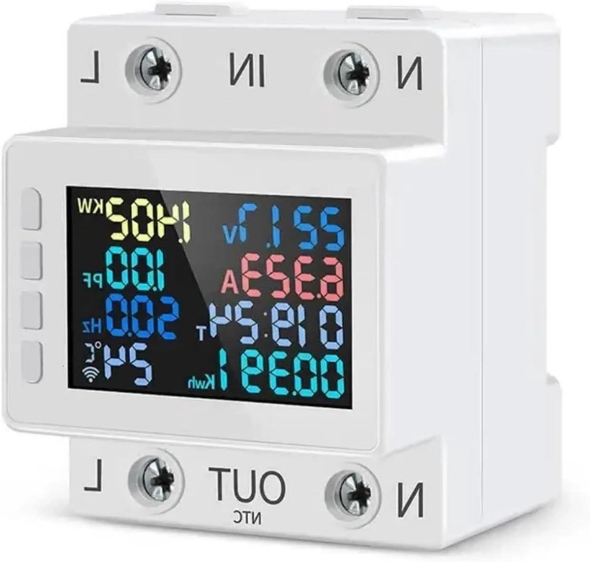 Slimme Meter Monitor - Energiemeter WiFi - Stroomverbruik Meten - 8-in-1 Functionaliteit - 0-63A - Wit