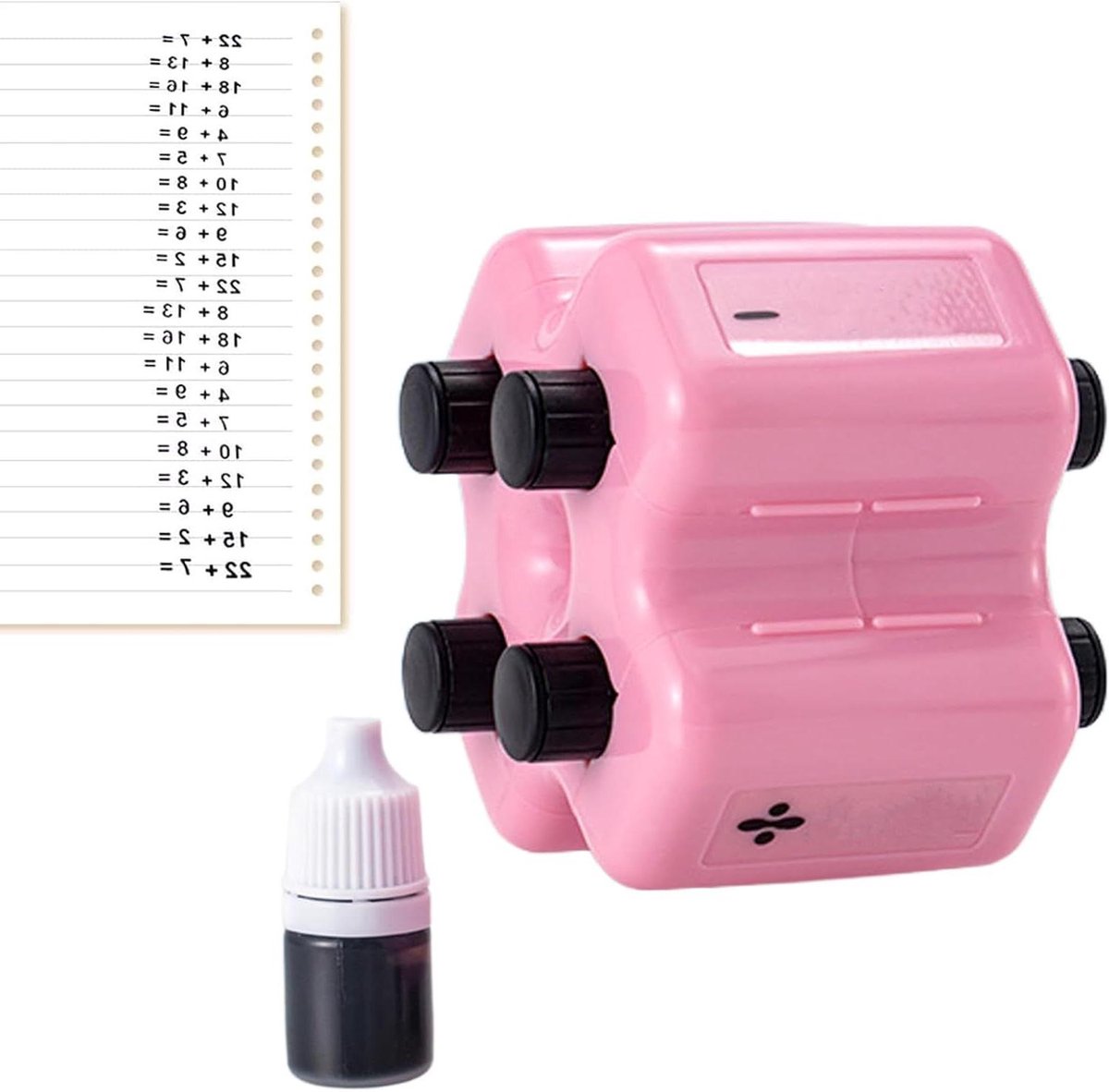 Wiskunde Roller Stempel - Reken Oefen Tool - Basis Rekenen Leren - 4-in-1 Berekeningen - 9x9x9 cm - Blauw