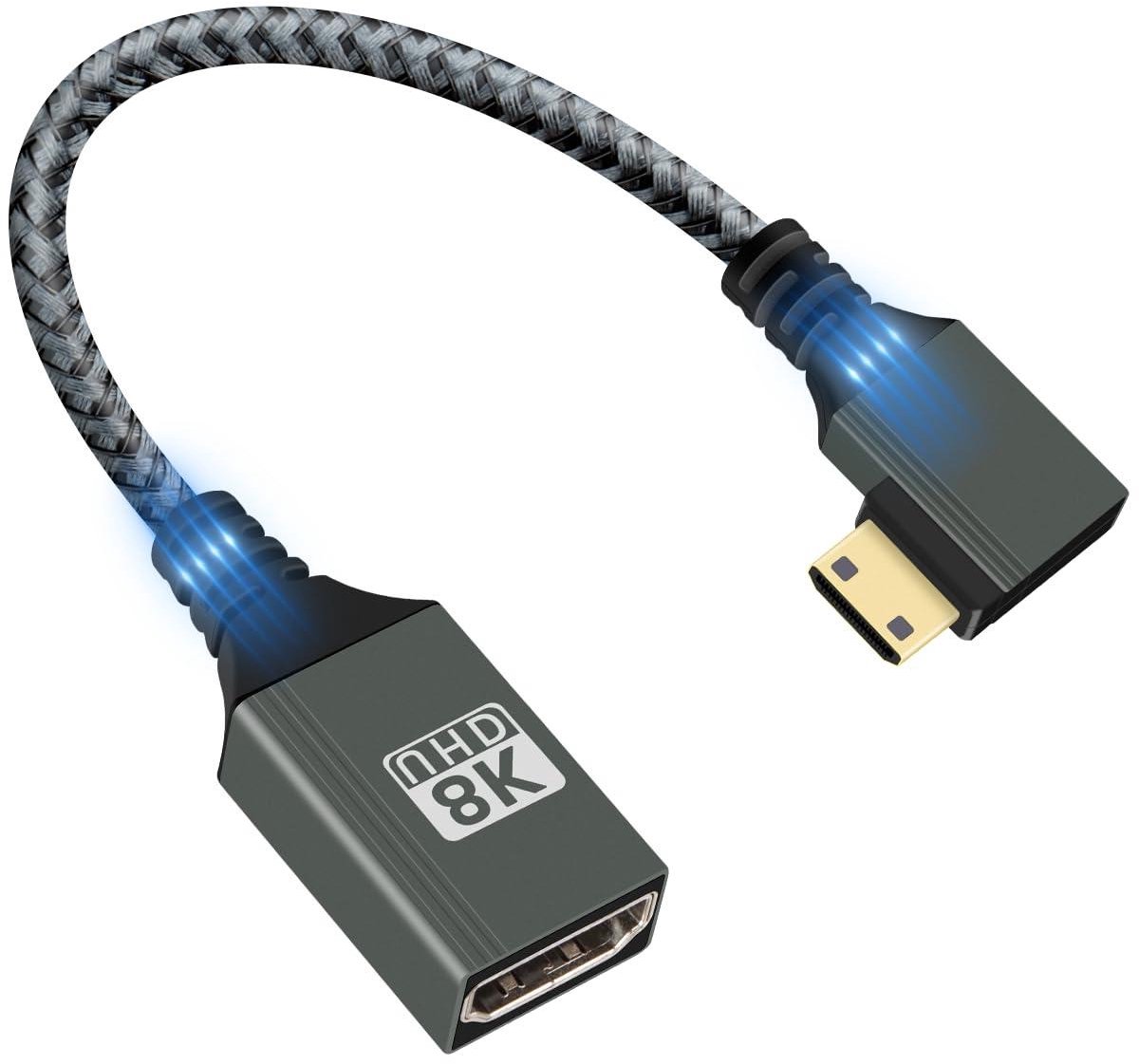 Mini HDTV Adapterkabel - Adapterkabel Hoekkabel - Beeldoverdracht - 90 Graden Hoek - 15 cm - Zwart