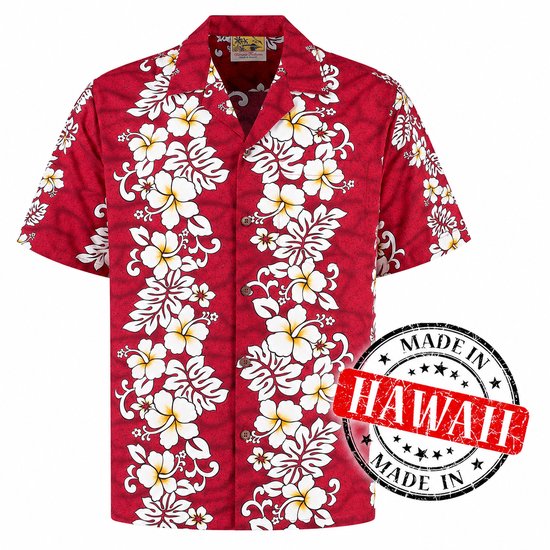Hawaii Blouse Mannen - Shirt - Hemd - 100% Katoen - Overhemd Heren Korte Mouw - Made in Hawaii "Waikiki Rood" Maat XXL