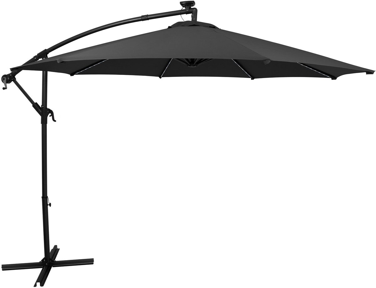 LED Zweefparasol 3 m - grijs - hangparasol met verlichting voor tuin en terras