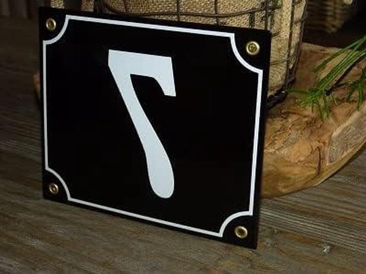 Emaille Huisnummer - Nummerbord Gebold - Huis Herkenbaar Maken - Handgekleurde Opdruk - 18x15 cm - Zwart