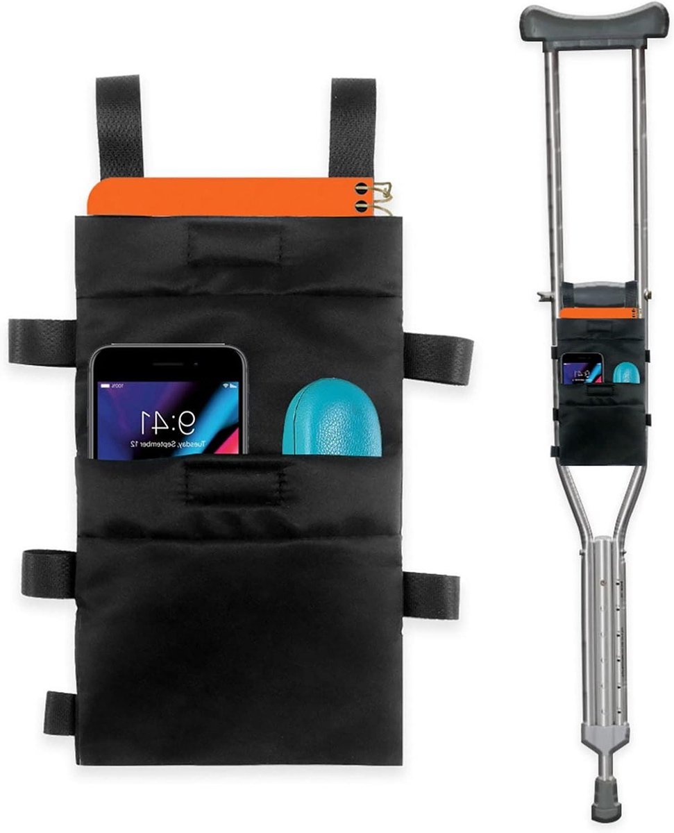 Tas voor Krukken - Accessoire tas - Dingen meenemen - Waterdicht en wasbaar - 25 x 15 cm - Zwart