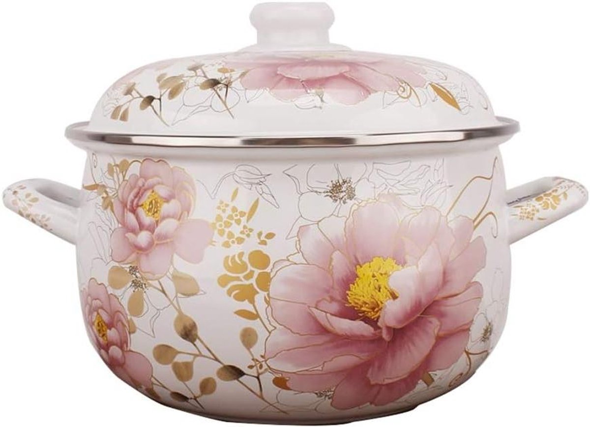 Braadpan Schotel - Soeppan Emaille - Koken en Serveren - Bloem Decoratie - 20 cm - Lavende