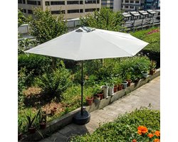Half Garden Parasol with Tilt Function and Cross Foot Tan Patio Side Umbrella for Outdoor, Garden, Pool, Patio, Balcony, Garden, Water Base Protection