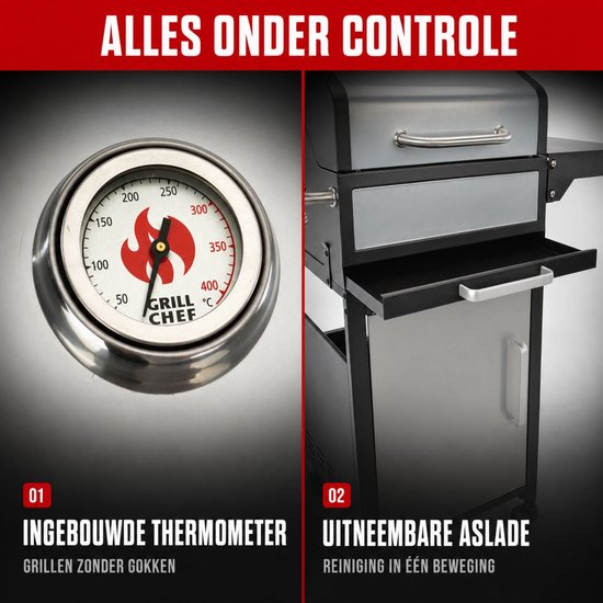 Landmann GrillChef Houtskoolbarbecue - 96 cm - Gietijzeren Rooster - Met Deksel van Landmann — afbeelding 5