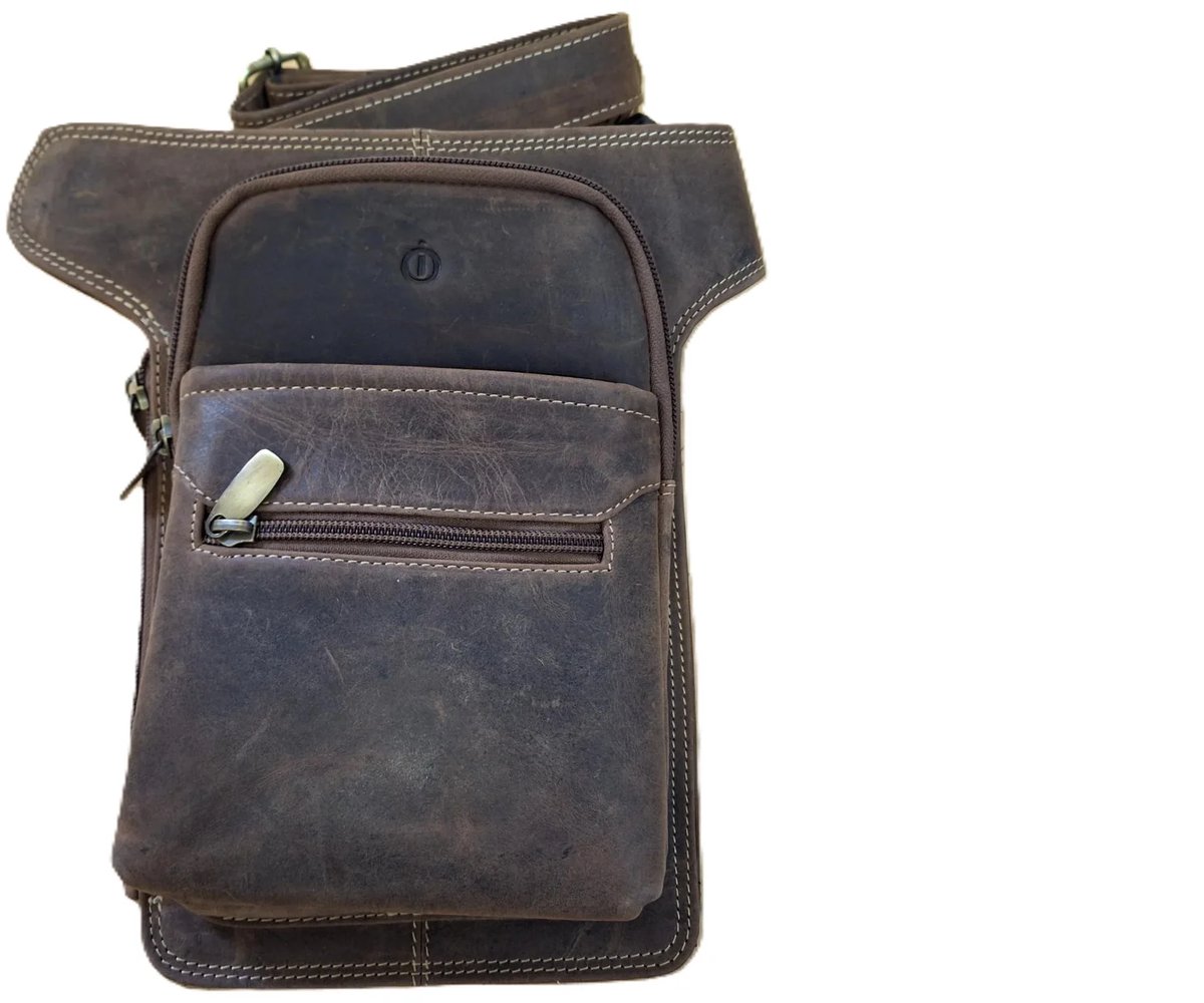 Oi Hunter bruine lederen heuptas XL / verticale tas voor op heup of buik / grote tas om veilig te dragen / bruin leer / 615H