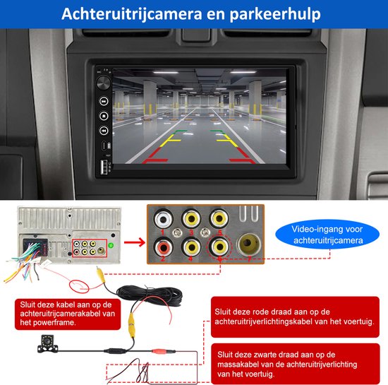 Achteruitrijcamera en parkeerhulp met videoverbinding.