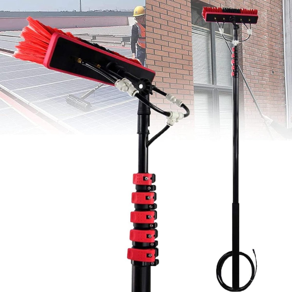 Telescopische Waterborstel - Extensie Borstel - Ramen Wassen - Verstelbare Hoek - Tot 11 m - Zilver