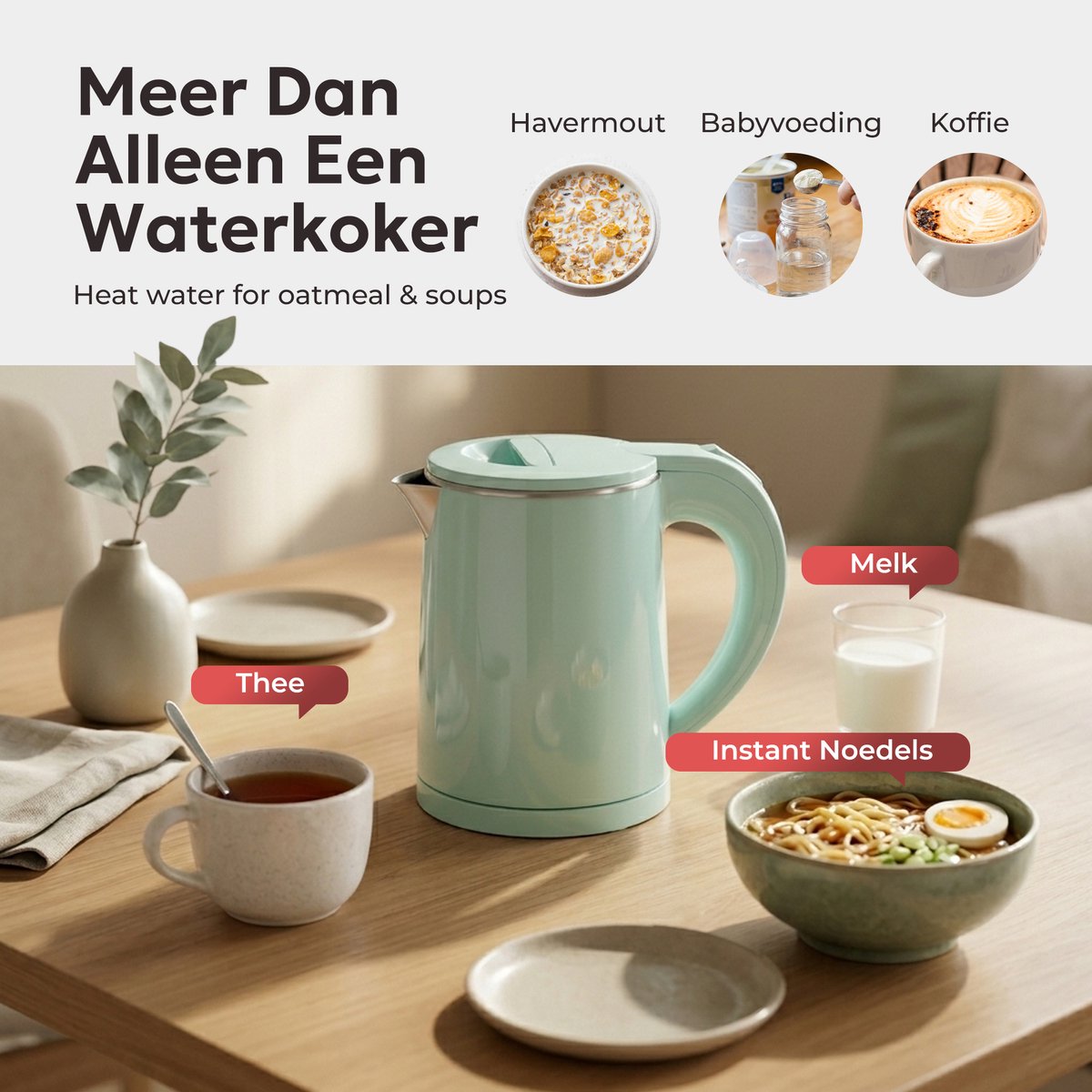 TM&DY Waterkoker - 0,6 Liter – 600W – Reis Waterkoker - Dubbelwandige Isolatie – RVS Binnenwerk – Camping Waterkoker - Automatische Uitschakeling – Mintgroen thumbnail 8