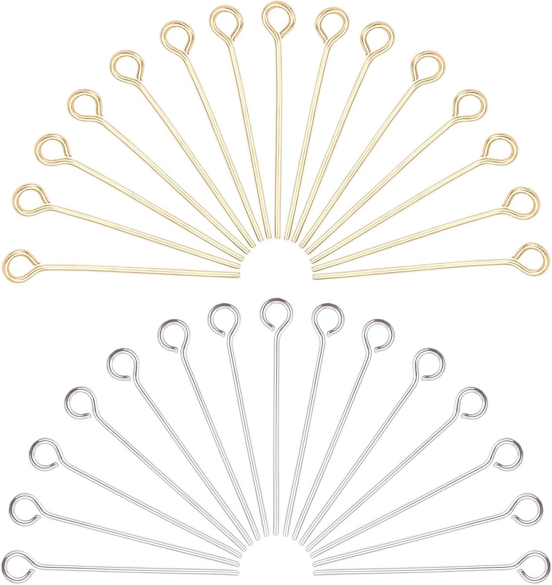 160 Stuks 25mm Rvs Headpins voor Oorbellen, Hangers en Armbanden - 21 Gauge Open Oog Pins voor DIY Sieraden Maken, Goud/Zilver