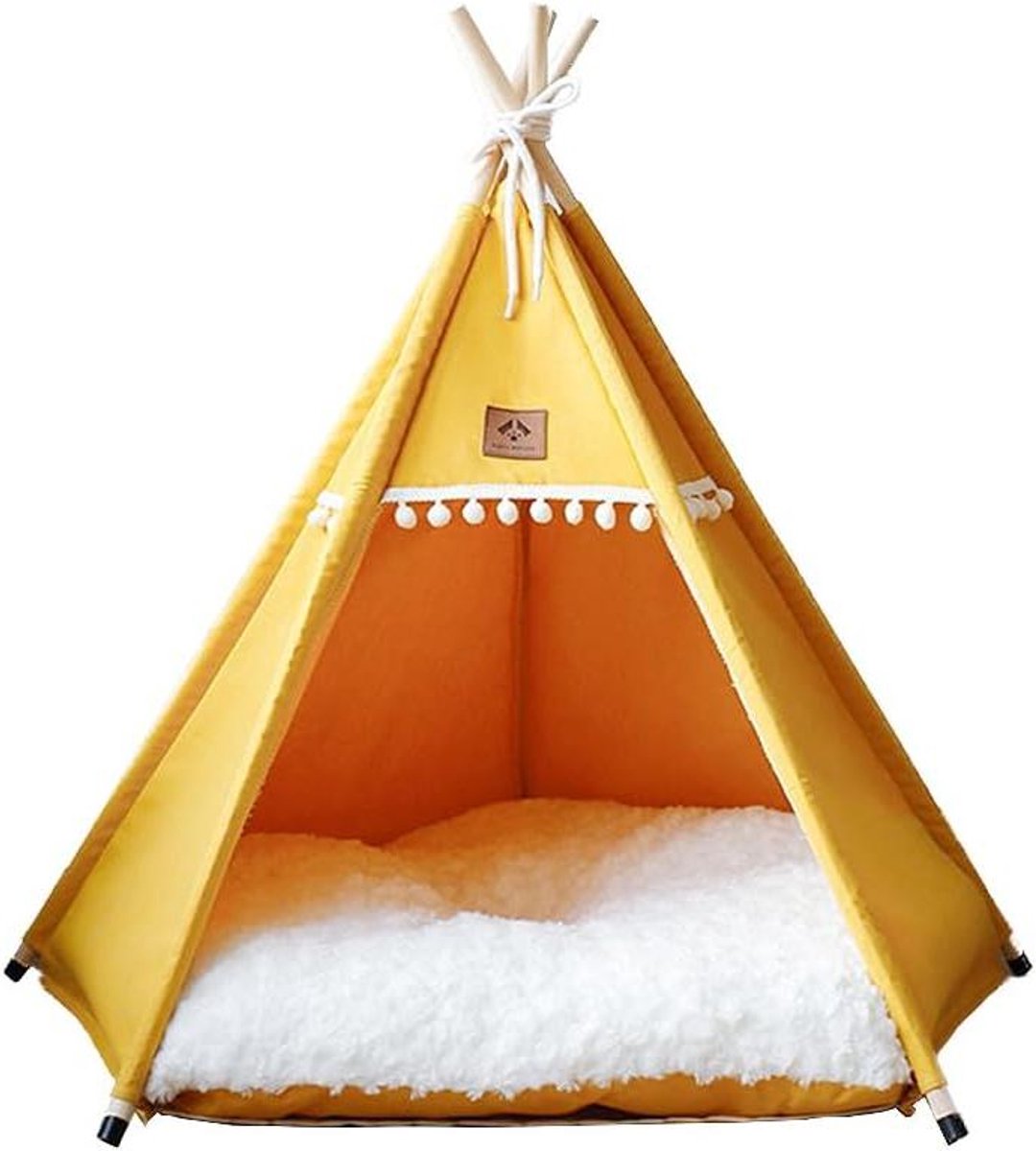 Huisdiertent - Hondenmand Kattenmand - Ontspannen Rusten - Inclusief Kussen - 50 x 50 x 60 cm - Geel