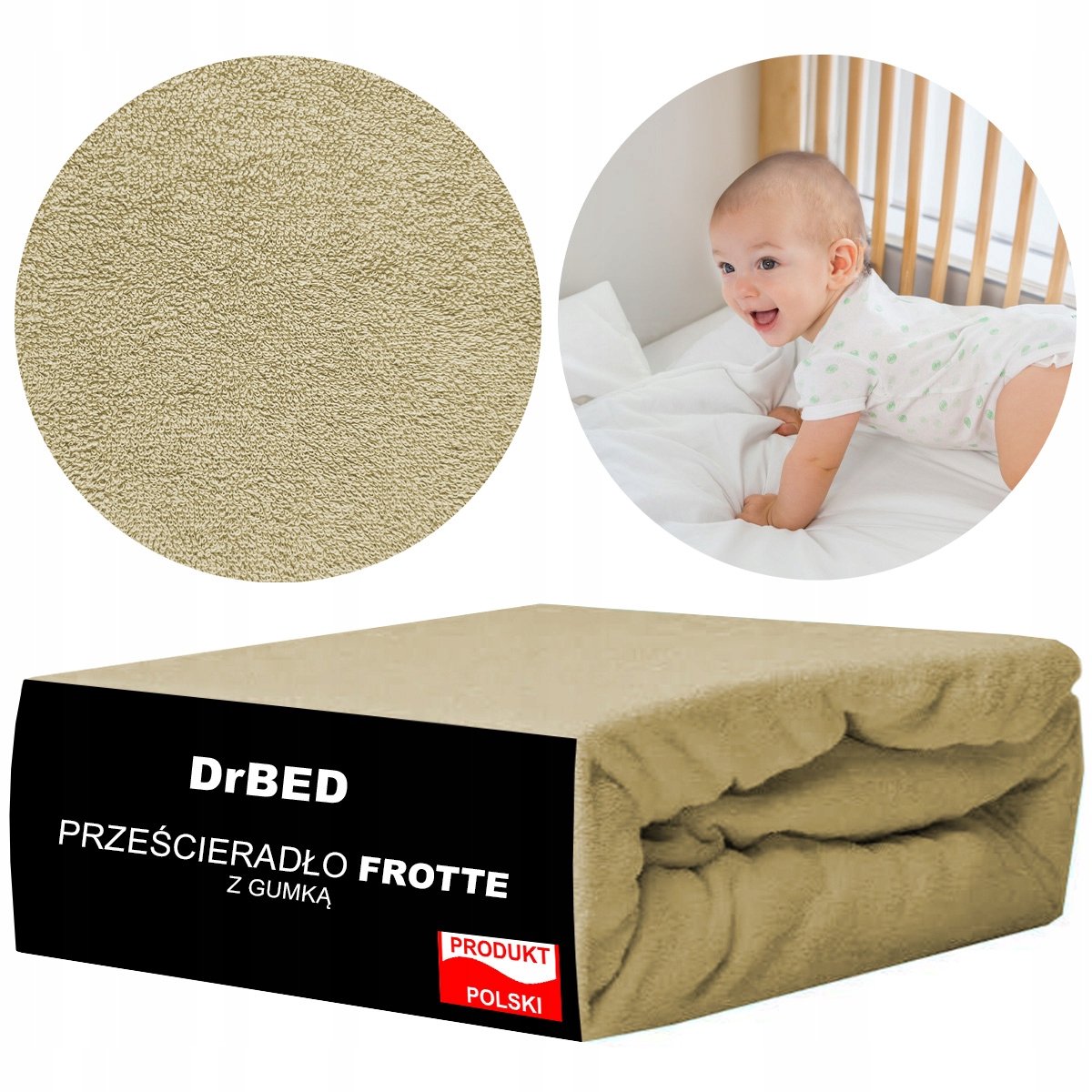 DrBED - Babybedlaken - 60x120 cm - Frotte - Donkerbeige - Elastische Band