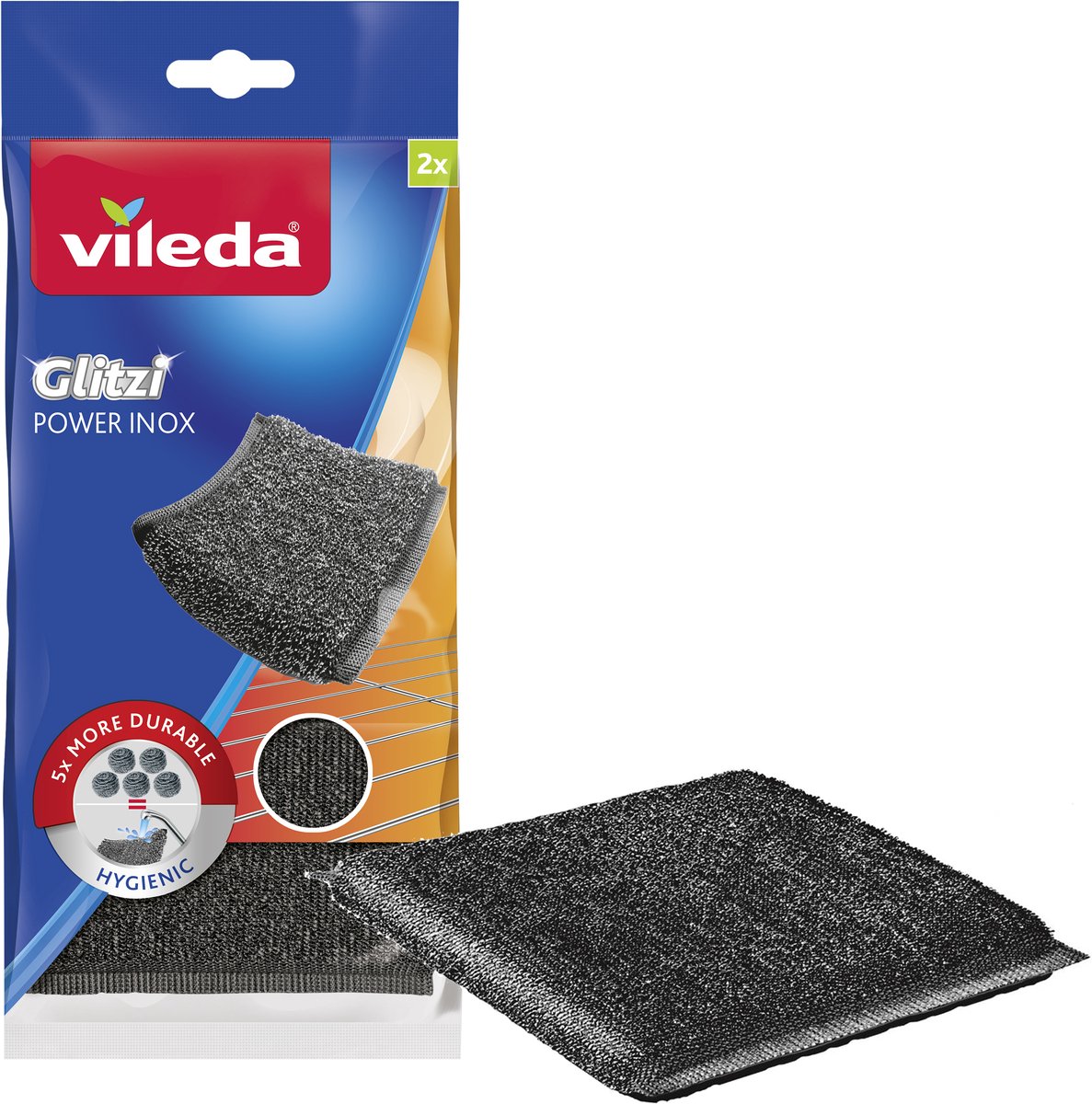 Vileda Glitzi Power Inox schuursponsen – 2 stuks