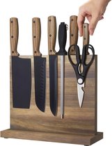 YONO Messenblok Magnetisch Hout - Zonder Messen - Dubbelzijdig Messenmagneet Staand - Messenhouder - Bruin