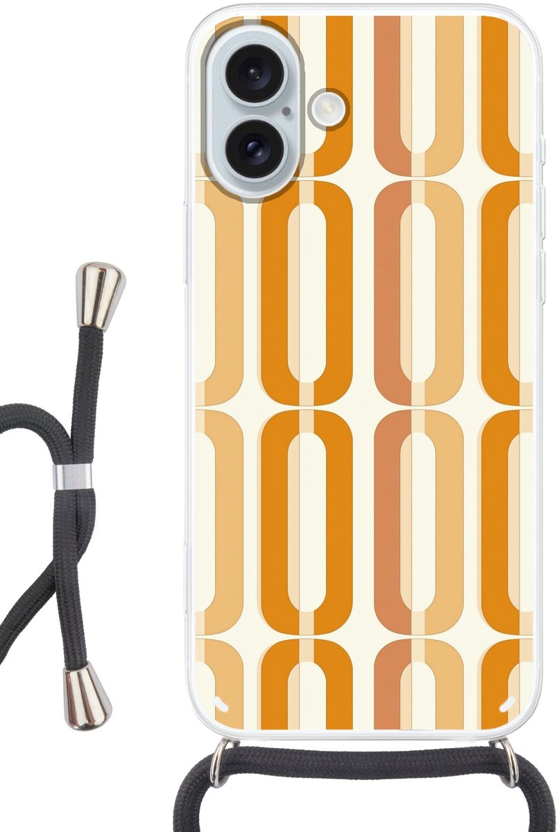 Telefoonhoesje Geschikt voor iPhone 16 Plus met koord - U-vorm - Retro - Oranje - Siliconen - Crossbody - Backcover met Koord - Telefoonhoesje met koord - Hoesje met touw Telefoonhoesje