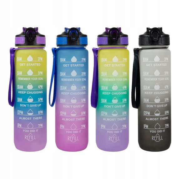 Zonder Merk Motivatie Waterfles - 1L - Sportief met Rietje - Met Markeringen — afbeelding 3