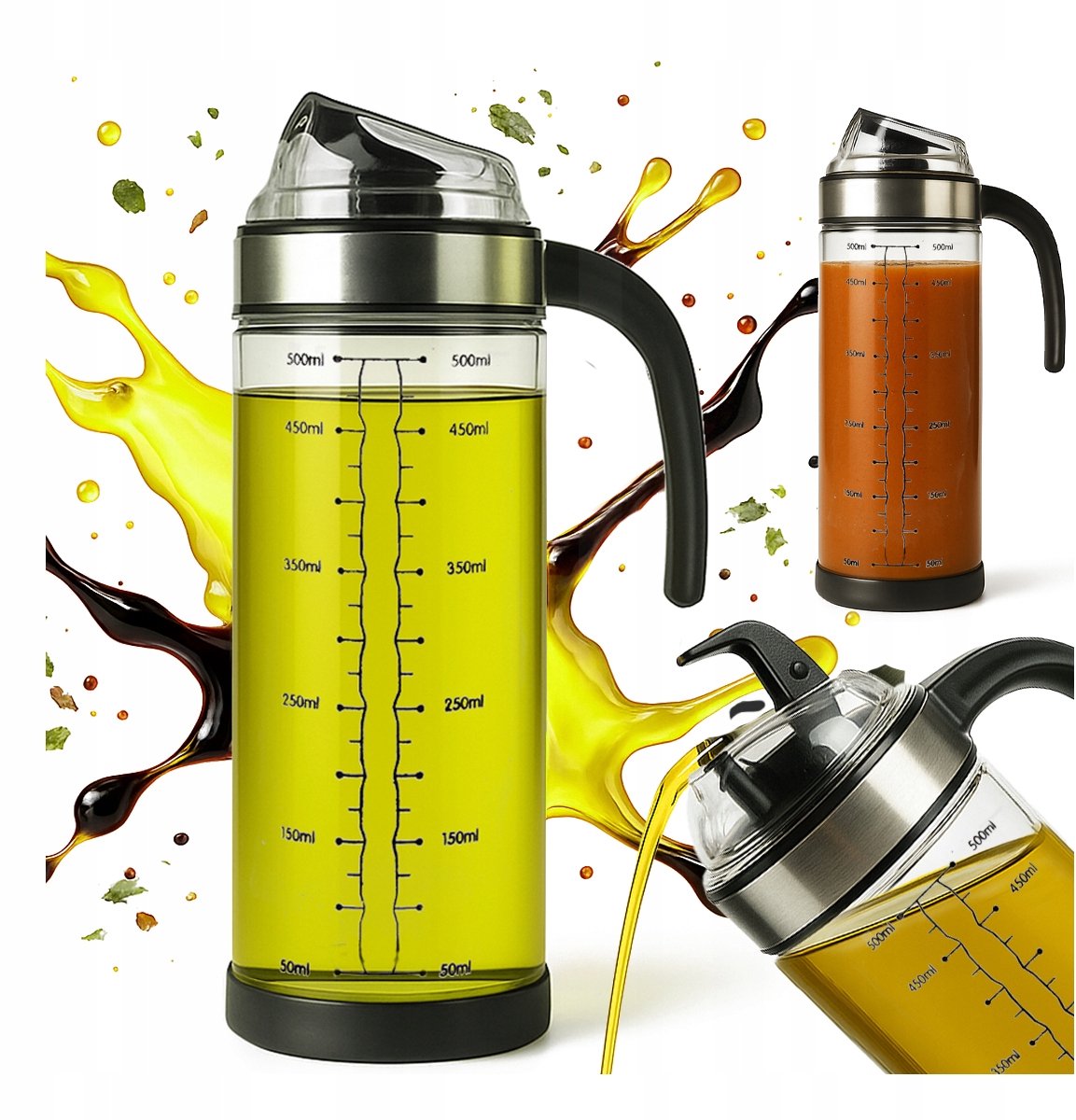 Bimberek Serie - Glazen Dispensers - 500ml - Handvat - Voor Olie en Azijn