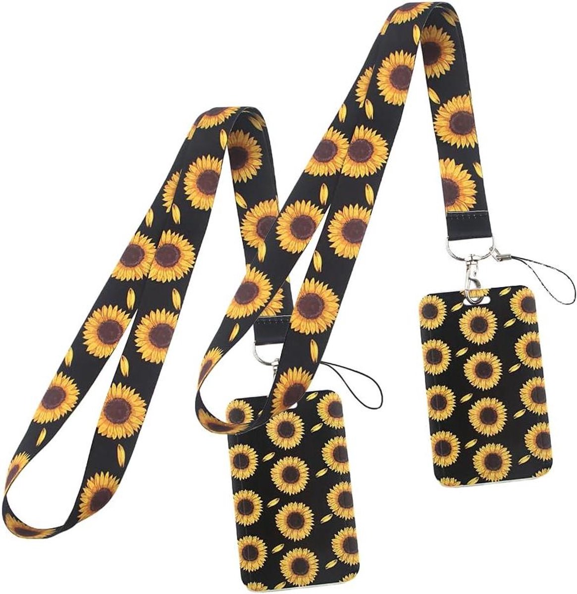 ID-kaarthouder met Lanyard - Badgehouder Nekkoord - Identificatie Tonen - Dubbele Lanyard Lus - 70 x 110 mm - Zonnebloem