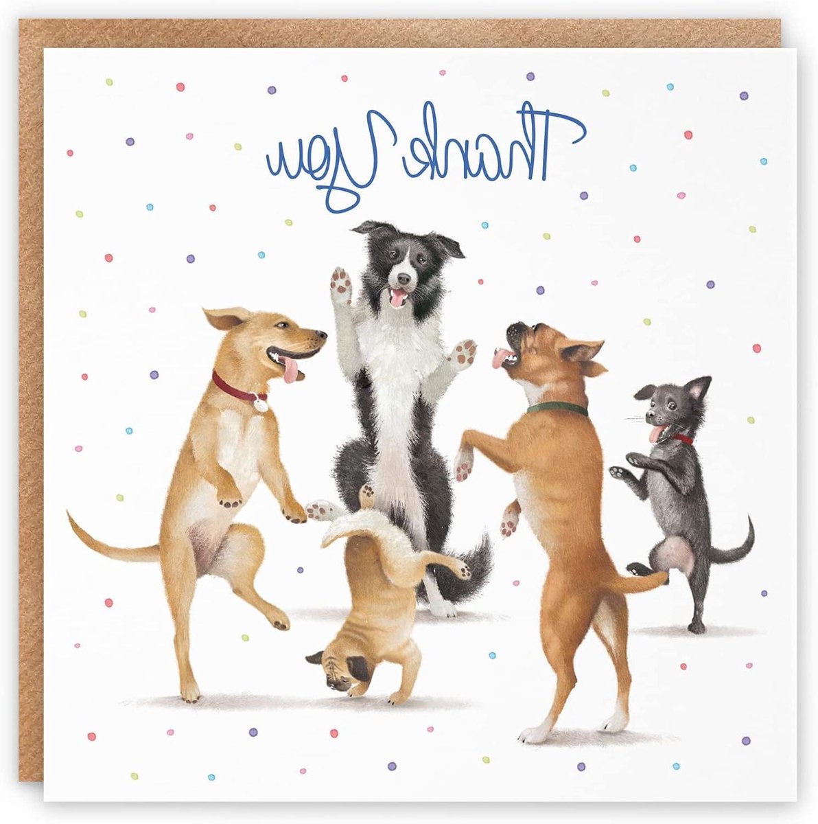 Dank U Kaart - Wenskaart Bedankje - Gepersonaliseerde Boodschap - Artistiek Hond Ontwerp - 148 x 148 mm - Kleurrijk