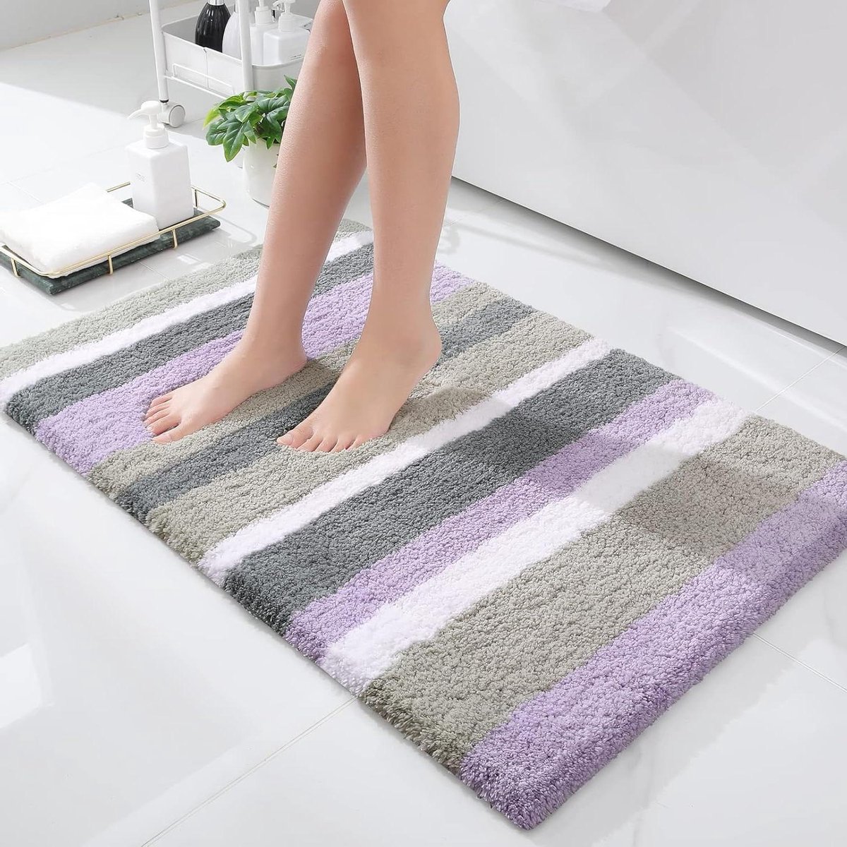 Badkamertapijt Microvezel - Badmat Vloermat - Badkamer Gebruik - Extra Dik Zacht - 36 x 24 inch - Paars Grijs