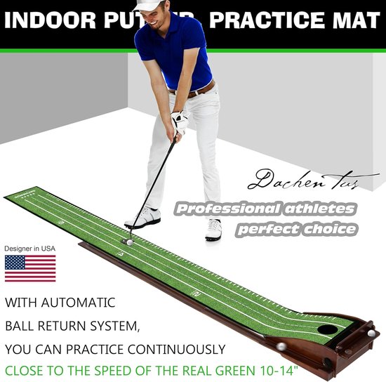 Golfmat - Putting oefenen - Indoor golf - Massief houten basis - 40 x 16 cm - Groen — afbeelding 5