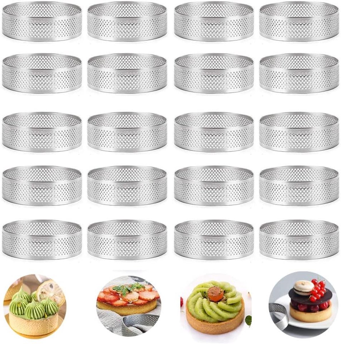 Taartvormen - Mousse ringen - Taarten bakken - Geperforeerd design - 8 cm - Zilver