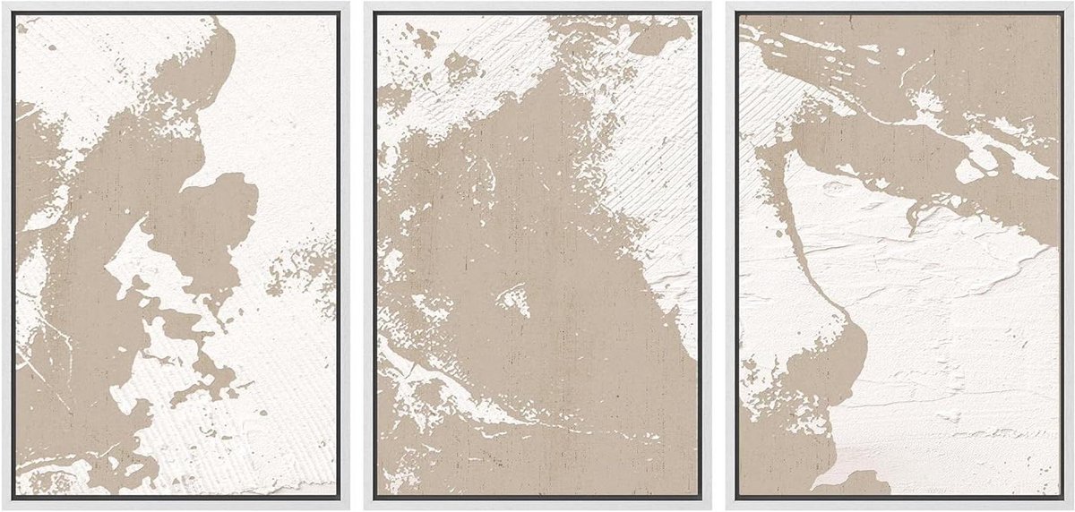 Canvas Kunst Set - Wanddecoratie Abstract - Woonkamer Decoreren - Set van 3 panelen - 3x 16"x24" - Pastel Bruin