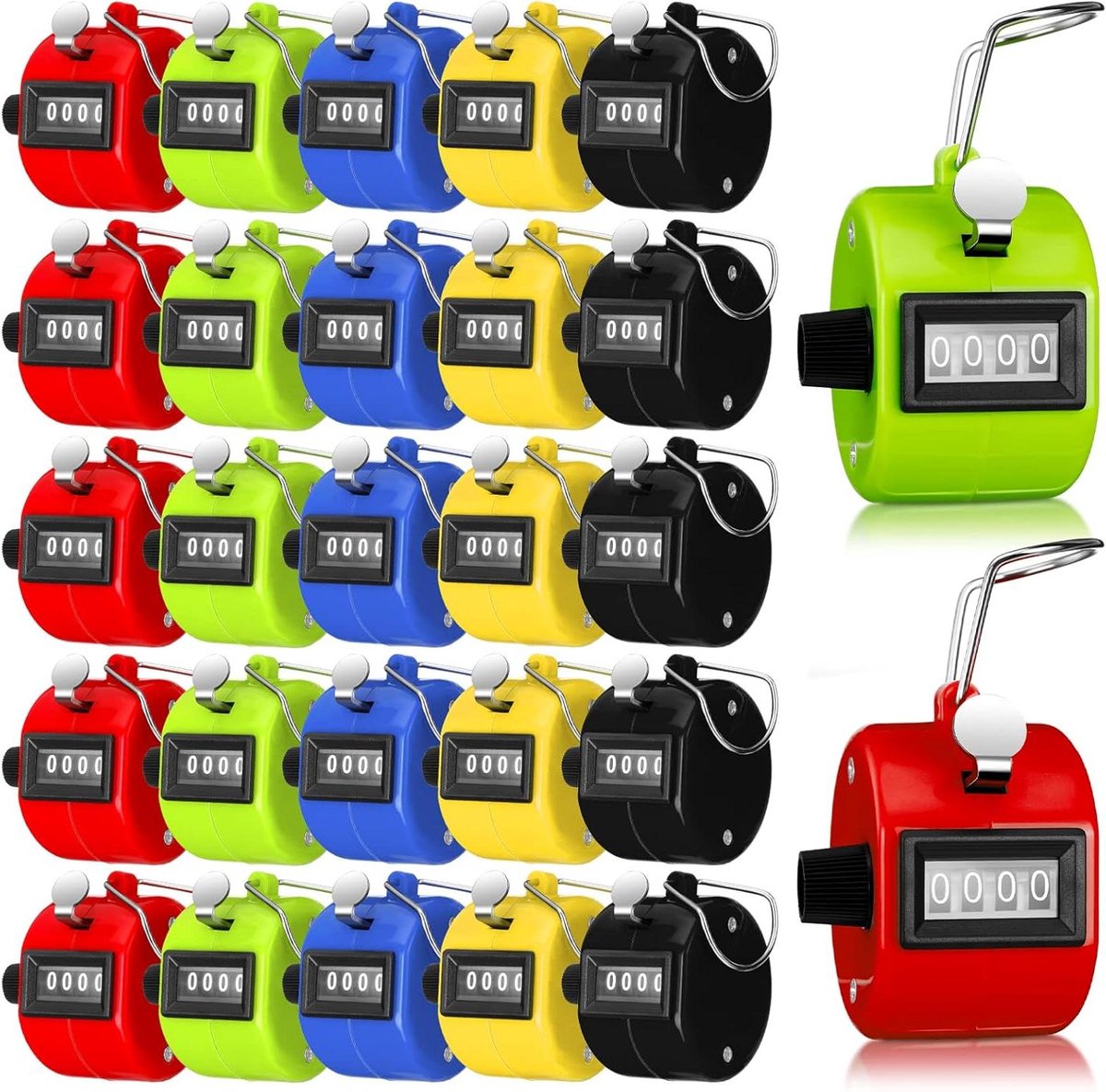 Hand Tally Counters - Klik Teller Palm - Getallen Tellen - 4 Cijfer Mechanisch - 25 Stuks - Diverse Kleuren