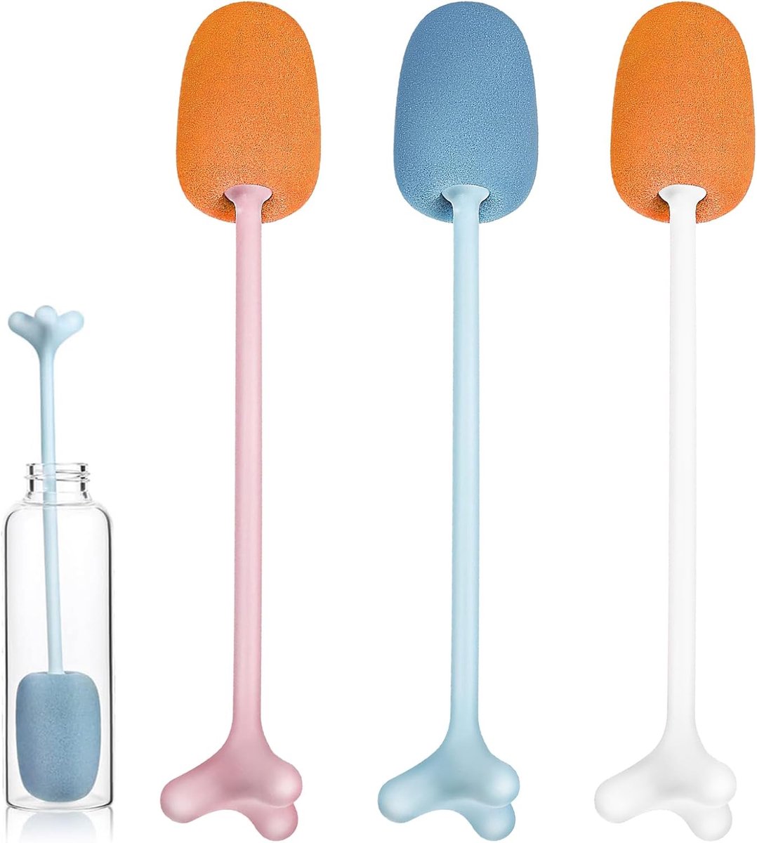 3 Pcs Bottle Brush Sponge - Long Handle Cleaning Brush - Can Stand Up Cup Brush - voor Coffee Cups - Glazen - Wijnflessen - Afwassen van Afwas