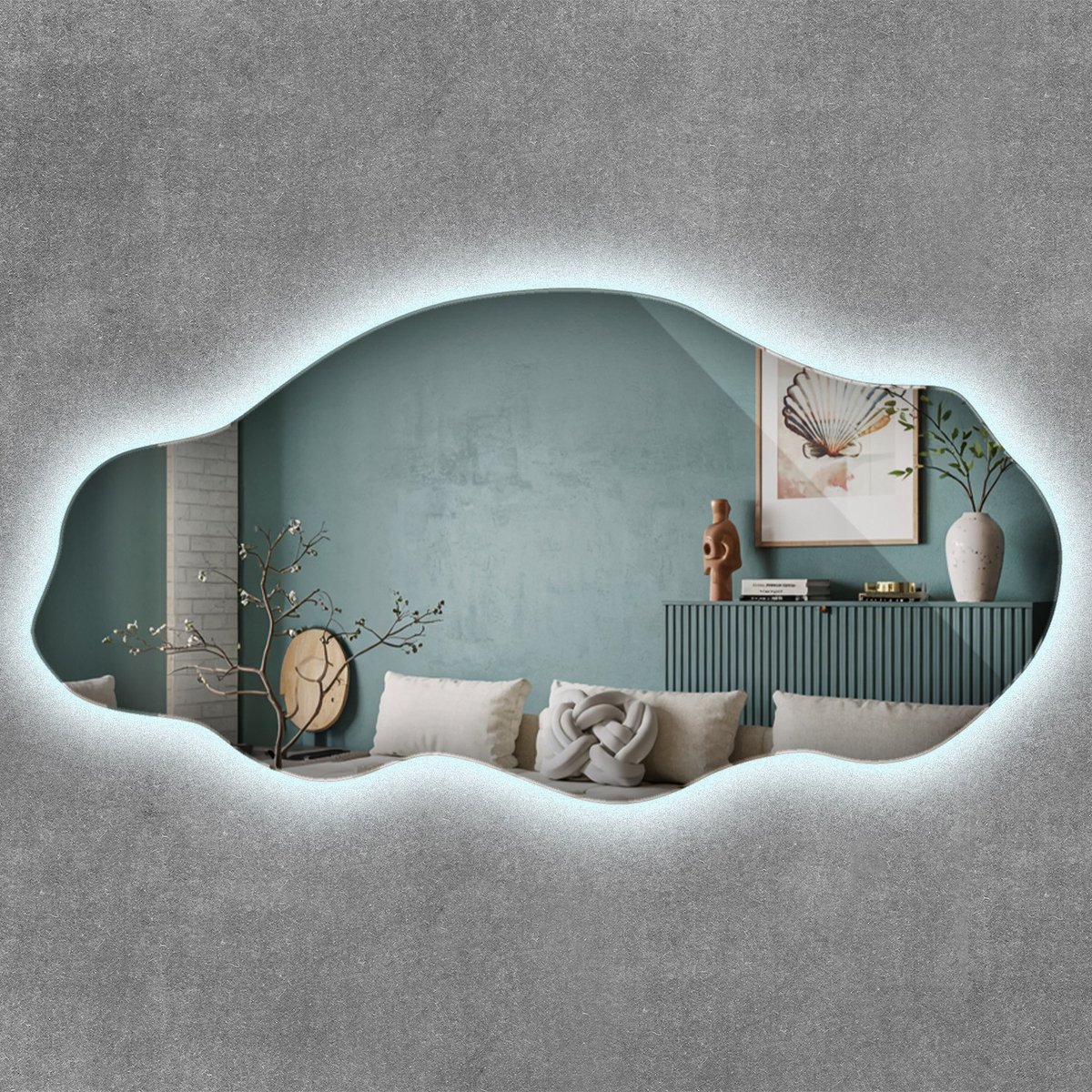 ArtPrintCave LED Spiegel - Asymmetrische LED Spiegel - 50x100 cm - Woonkamerspiegel - Inloopkastspiegel - Hal - Kaptafel spiegel - Koud licht 6500K - Industriële LED Spiegel - Onregelmatige LED Spiegel