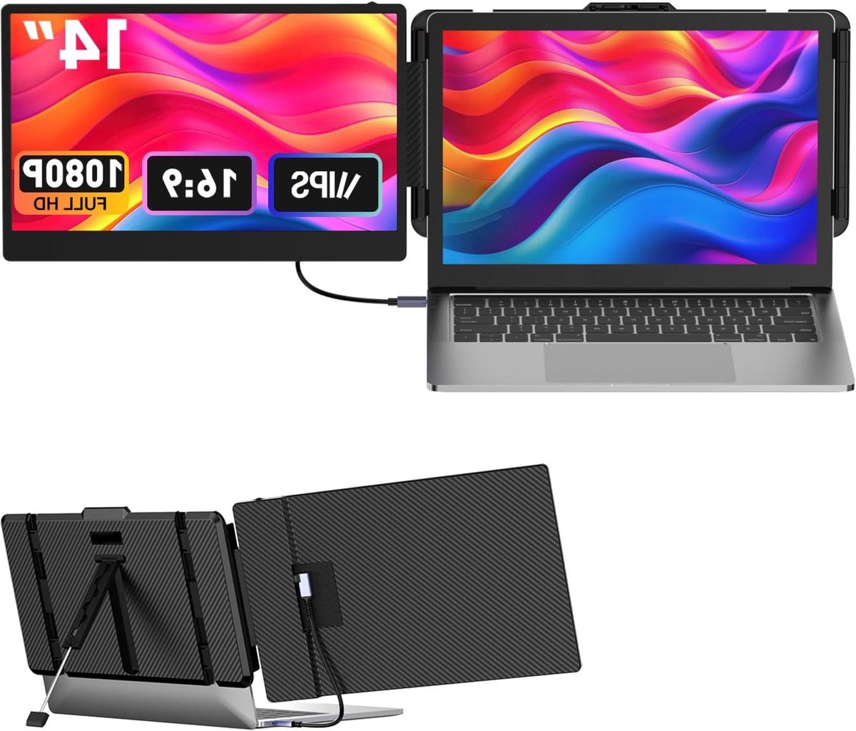 Laptop Scherm Extender - Draagbare Monitor - Multitasking Vergroten - 1080P FHD Kleurenscherm - 14 inch - Zwart