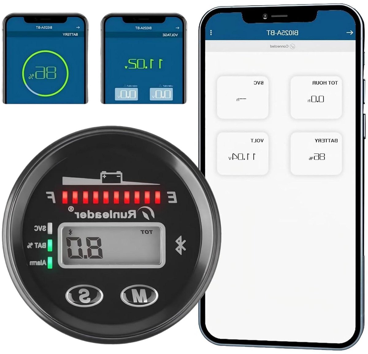 Batterij Indicator - Voltage Meter - Batterij Status Monitoren - Bluetooth Connectiviteit - IP67 Waterdicht - Zwart