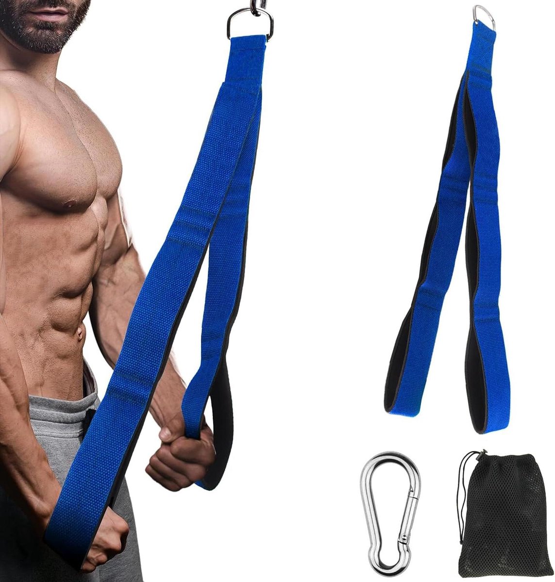 Tricepstouw Sportschool - Krachttouw Biceps Touw - Bovenlichaam Trainen - Vergroot Bewegingsbereik - 3 Segmenten - Blauw