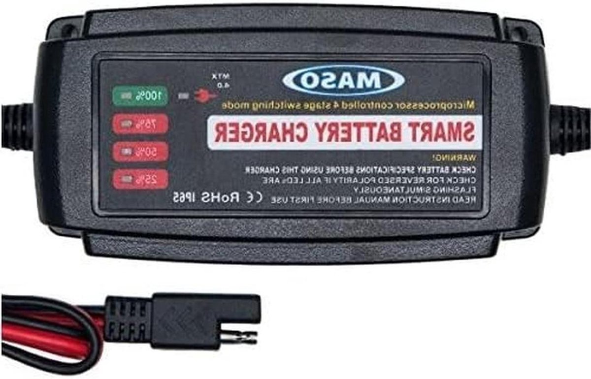 Auto Acculader - Batterijlader Motorfiets - Accu Snel Opladen - Volautomatische 4 Stappen - 12 Volt 5A - Zwart