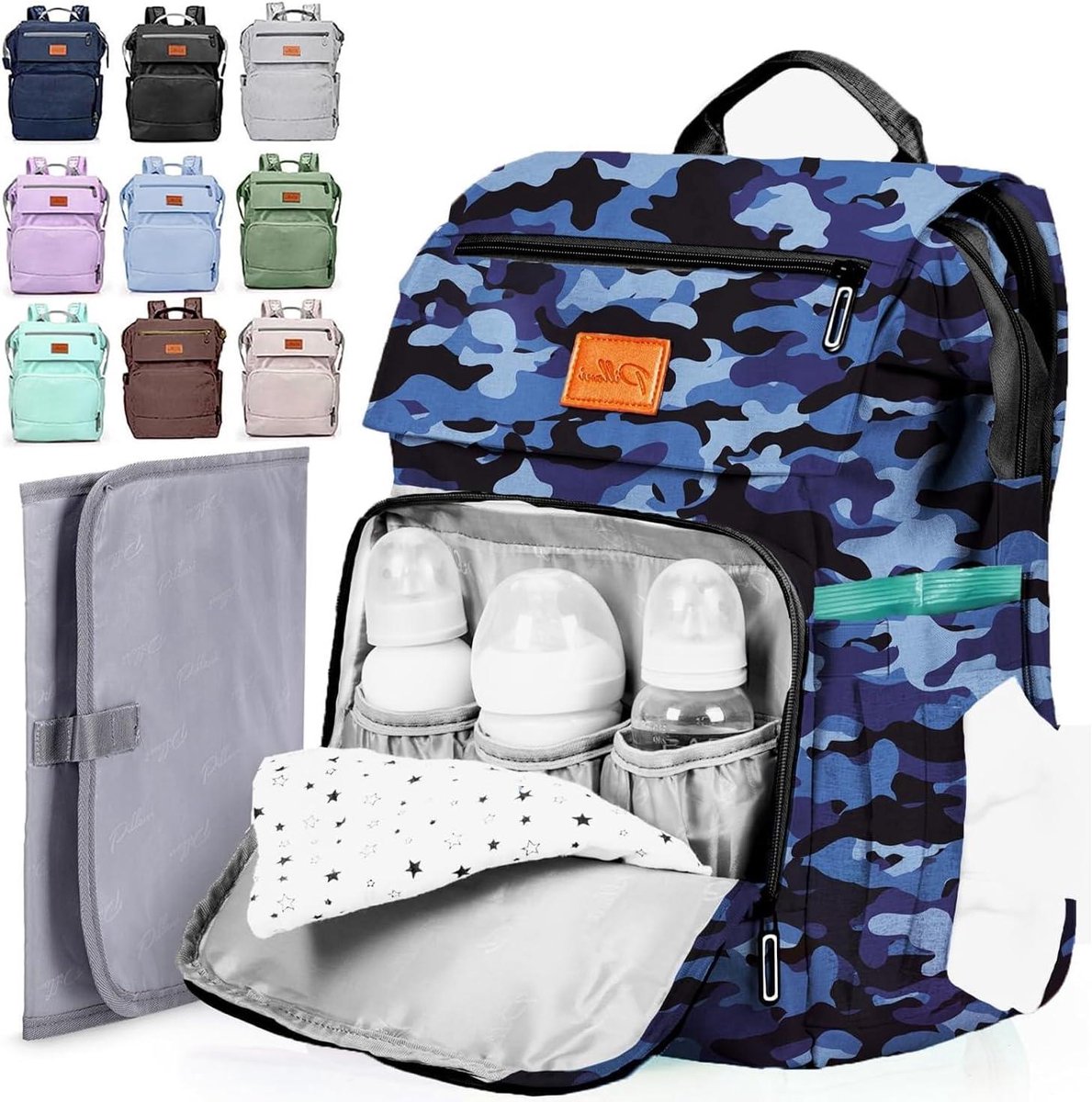 Baby Luiertas Rugzak - Baby tas - Baby verzorgen - 4-in-1 multifunctioneel - 25 L - Blauw camouflage